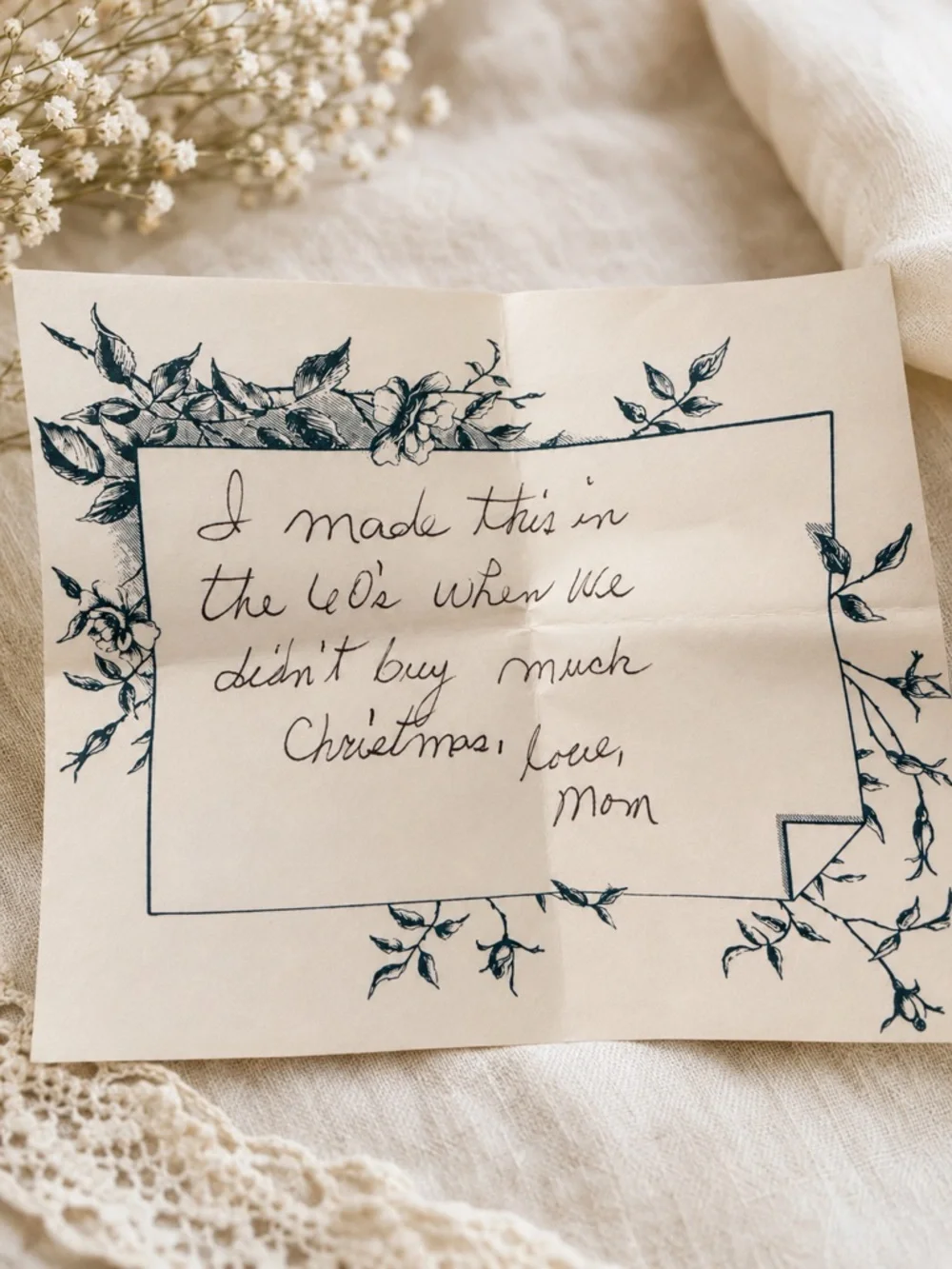 Vntg 60s Handmade Angel Christmas Ornaments Original Handwritten “Love Mom” Note